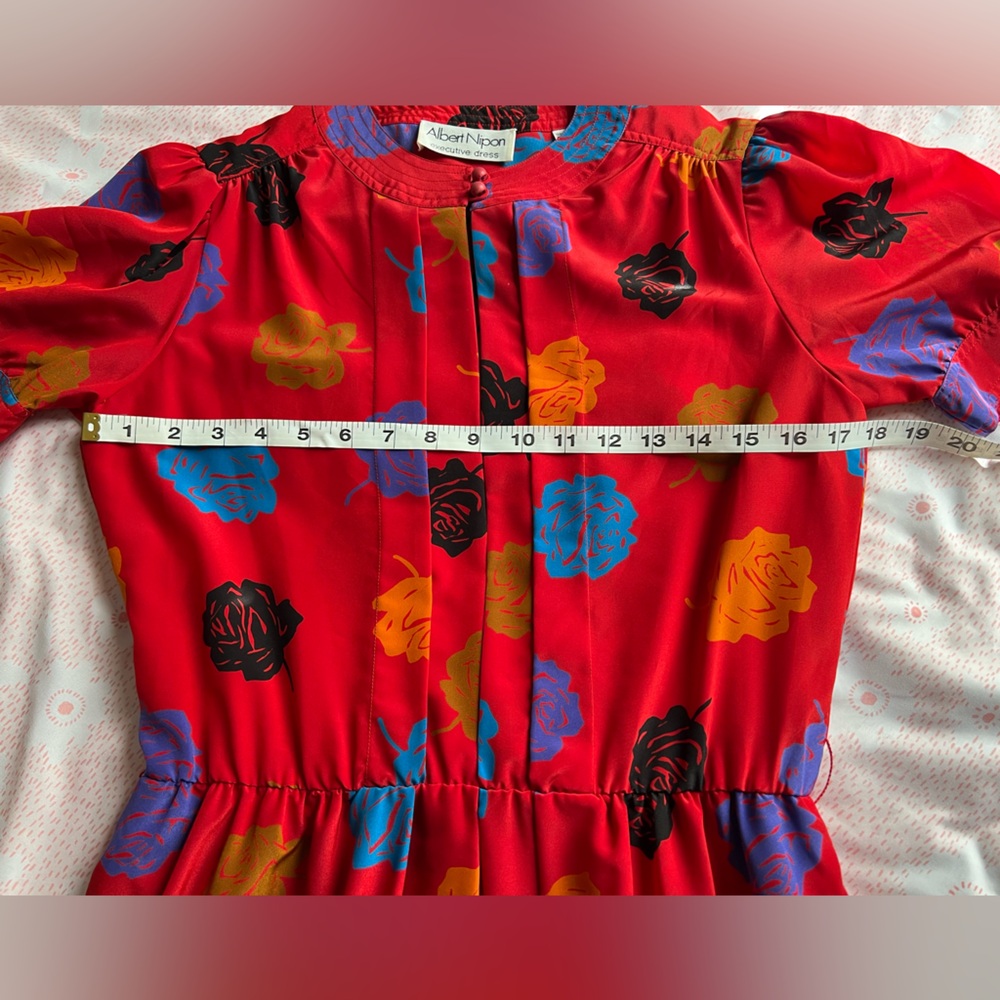 VINTAGE 1980s Albert Nipon Red Dress with Multicolor Floral Pattern Size 4 Korea - Picture 13 of 13
